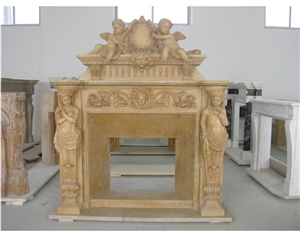 Beige Marble Carving Fireplace,Yellow Marble Fireplace Surround