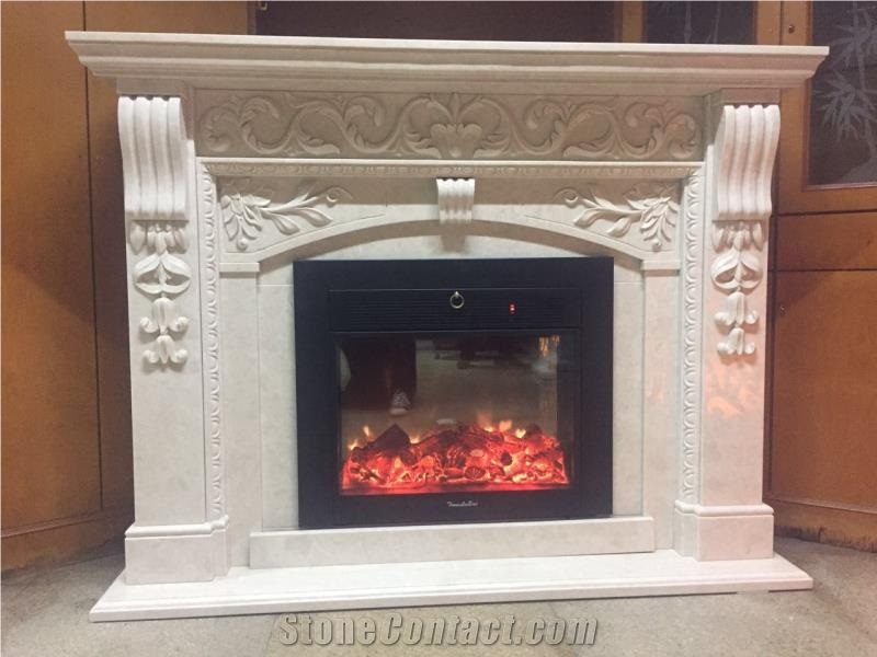 Beige Marble Handcarved Fireplace