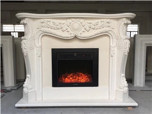 Beige White Marble Fireplace