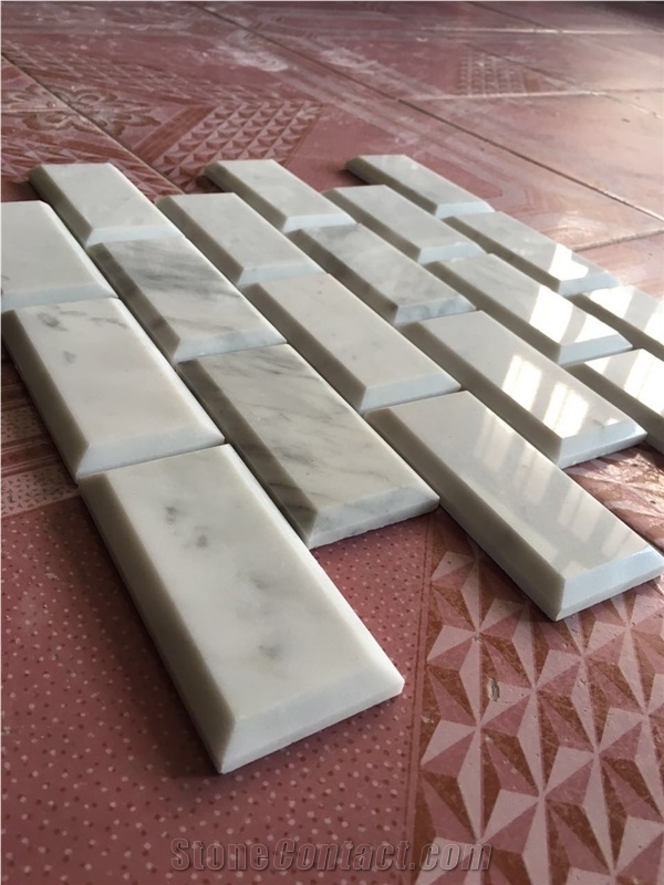 Bevelled Edge Beige Marble Mosaic, Joint Bevelled Mosaic