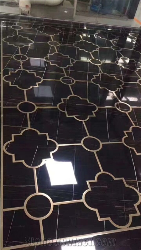 Black Golden Marble Floor Tiles