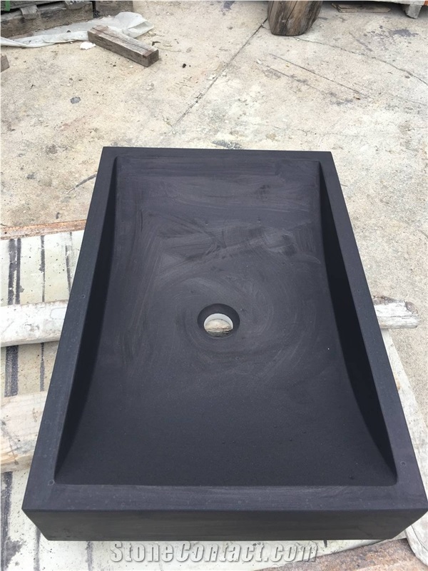 Black Granite Wash Basins Stone Rectangle Sink Hand Craved Basin