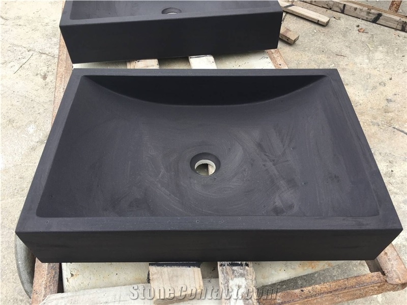 Black Granite Wash Basins Stone Rectangle Sink Hand Craved Basin