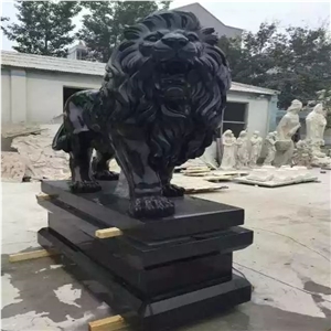 Black Marble Lion Sculpture,Hand Carved Animal Outdoor Sculptures