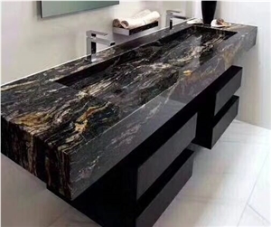 Black with Gold Granite Bathroom Vanity Top Bath Tops