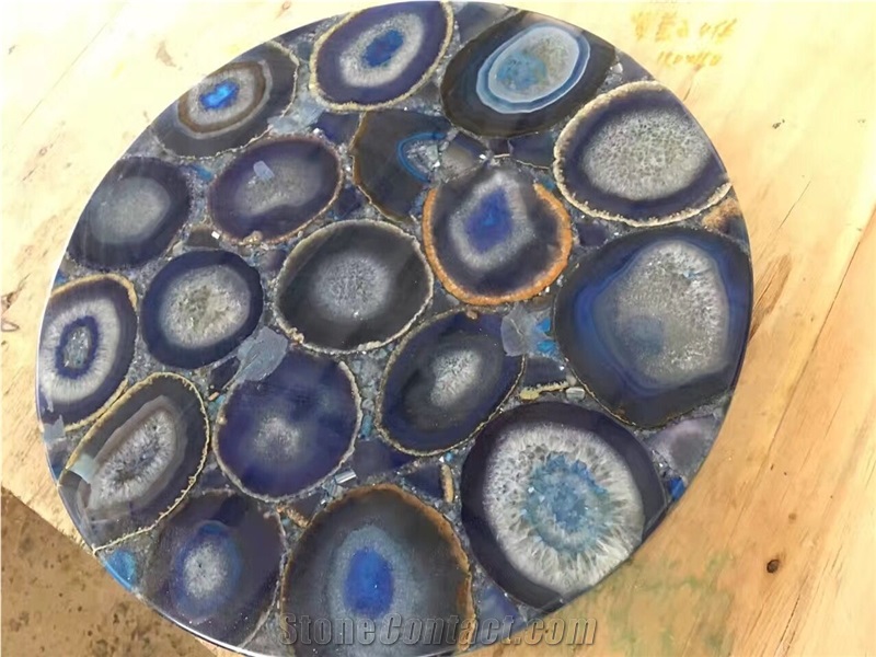 Blue Agate Translucent Semi Precious Panels Stones Floor Tile