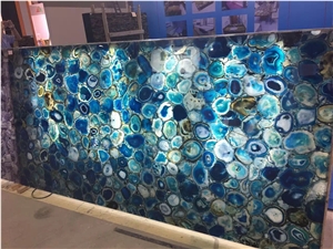 Blue Agate Translucent Semi Precious Panels Stones Floor Tile