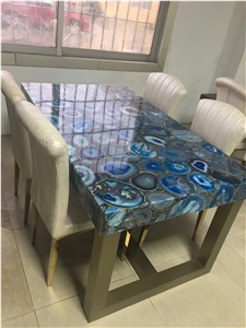 Blue Agate Translucent Stones Desk,Coffee Table