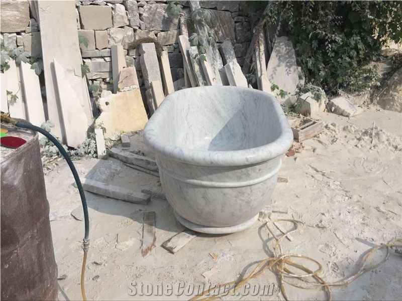 Carrara White Marble Natural Stone Freestanding Bathtub for Bathroom