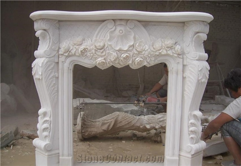 Carved White Marble Fireplace Hearth,Traditional Style Fireplaces