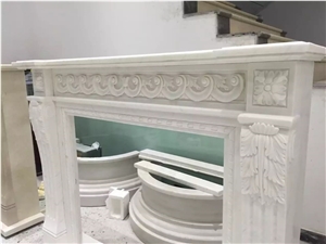 Cheap Polished Pure White Marble Hand Carved Fireplace Mantels