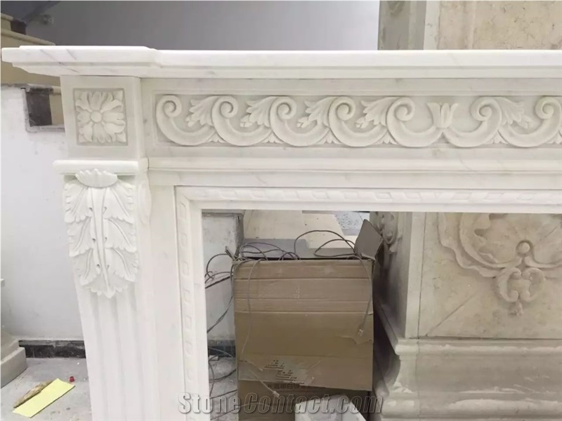 Cheap Polished Pure White Marble Hand Carved Fireplace Mantels
