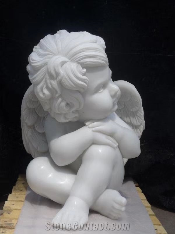 Cheap White Marble Hand Carved Small Boy Angel Sculptures for Graden