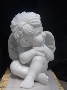 Children Pure White Marble Small Angel Hand Carving Sculpture