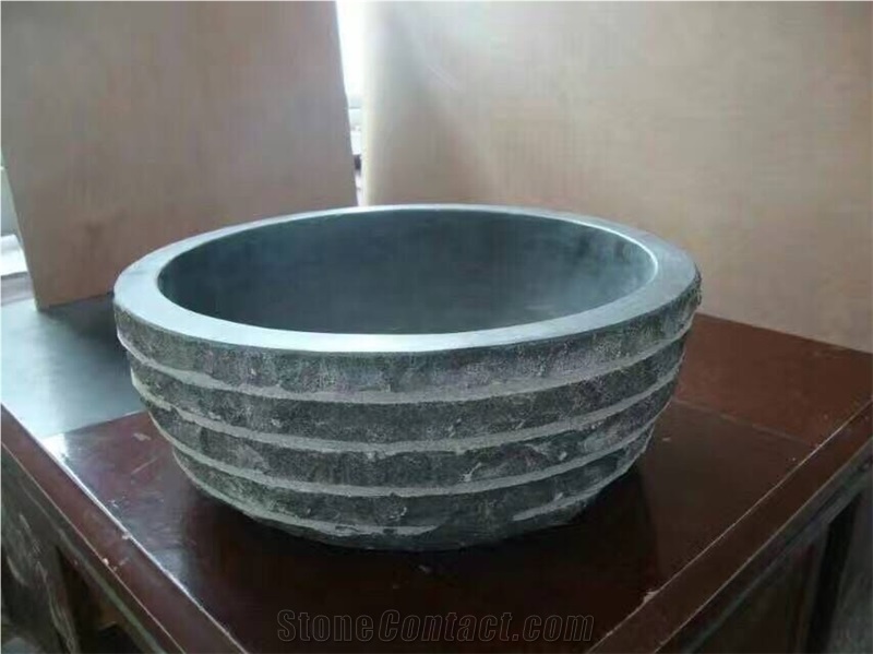 China Blue Limestone Sink Bathroom Basin Round Stone Wash Basin