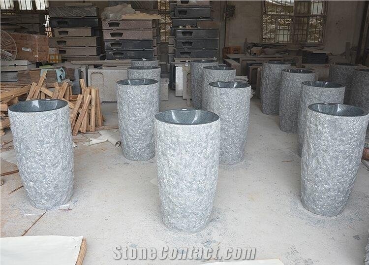 China Dark Gr Granite G654 Split Finish Pedestal Sinks,Wash Basins