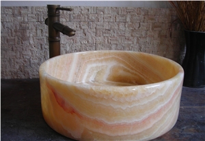 China Honey Onyx Art Sink,Yellow Onyx Round Sink,Round Washing Basin