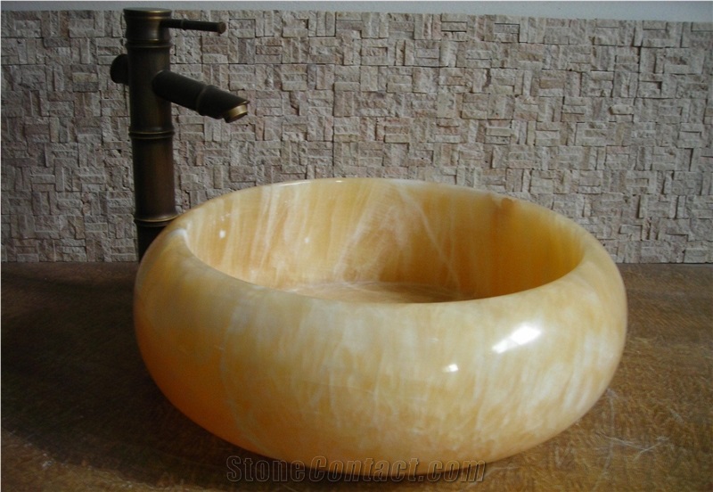 China Honey Onyx Art Sink,Yellow Onyx Round Sink,Round Washing Basin