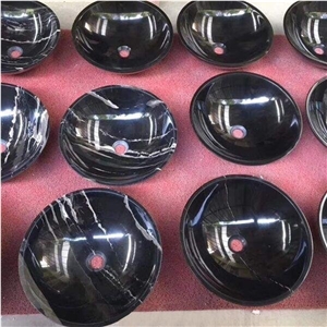China Nero Marquina Marble Stone Sink,Black Marble Bathroom Wash Basin