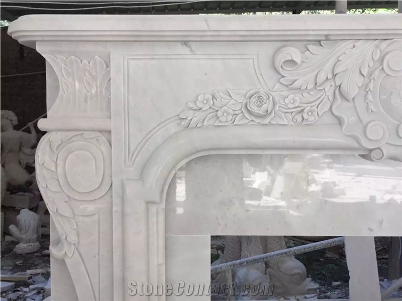 China White Marble Fireplace Mantel,Two Layer Fireplace Surround