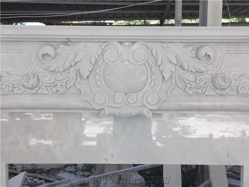 China White Marble Fireplace Mantel,Two Layer Fireplace Surround