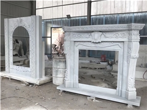 China White Marble Two Layer Fireplace Mantels