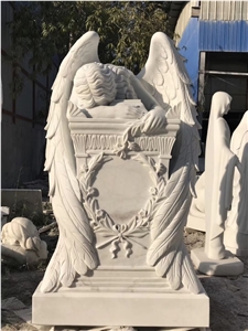 Crying Angel Sculptures,Hand Carved White Marble Sculpture&Statue