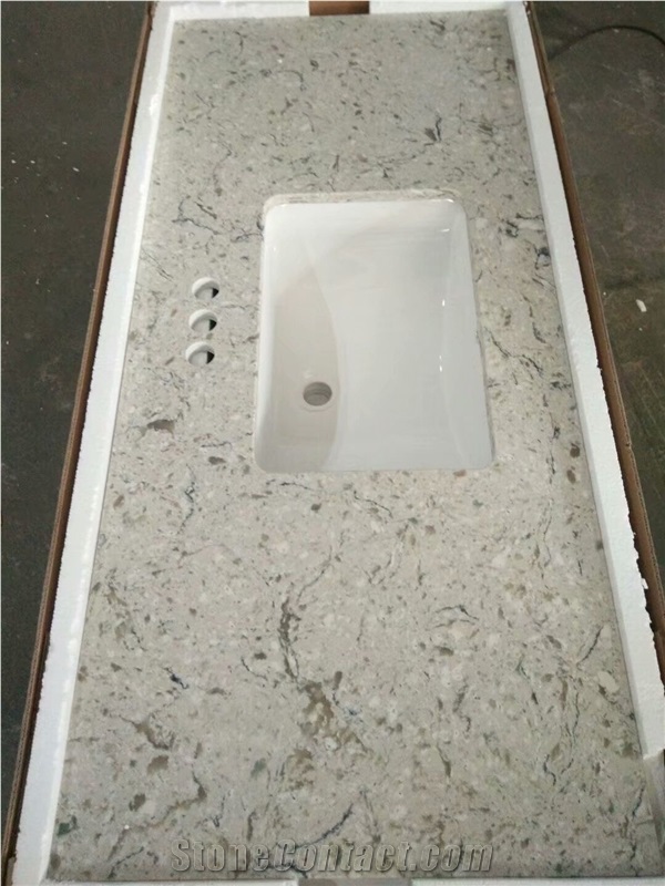 Custom Quartz Bathroom Vanity Tops Sparkle White Quartz Vanity Tops