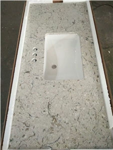 Custom Quartz Bathroom Vanity Tops Sparkle White Quartz Vanity Tops