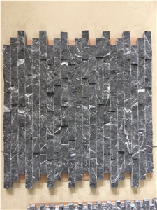 Custom Split Face Mosaic Tumble Black Marquina Mosaic Tile Backsplash