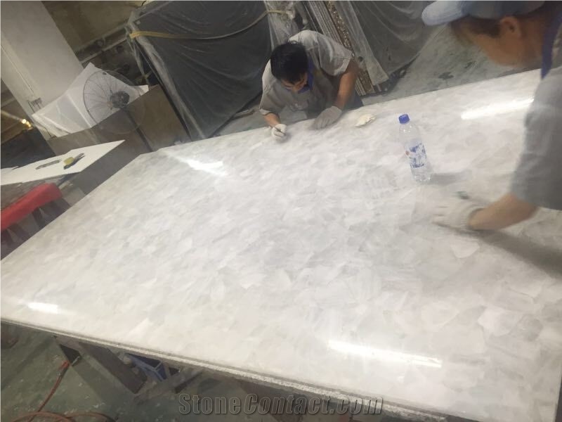 Factory Backlit White Crystal Quartz Semiprecious Gemstone Slab