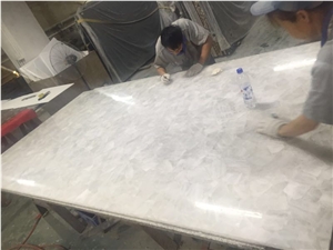 Factory Backlit White Crystal Quartz Semiprecious Gemstone Slab