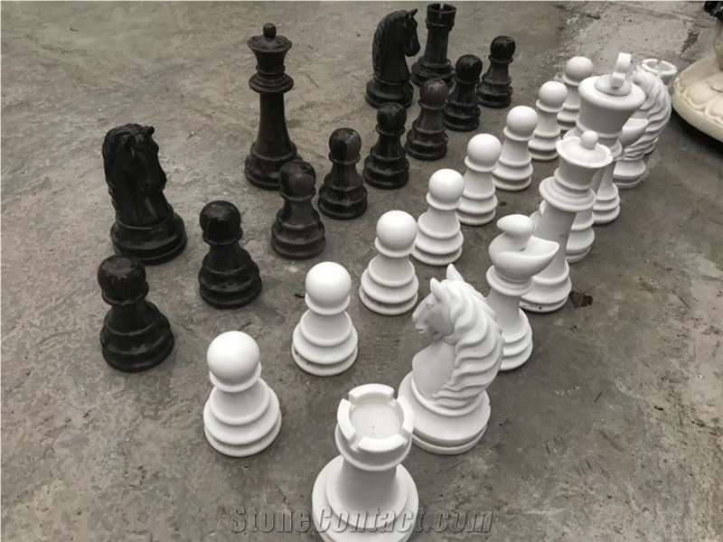 Hand Carved Marble Chess Set,Black&White Marble Chess