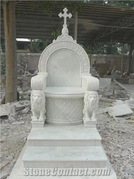 Hand Carved White Marble Bench for Garden&Outdoor with Lion Statues.