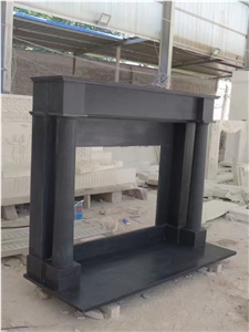 Honed Black Marble Handcarved Fireplace Mantel with Column Design