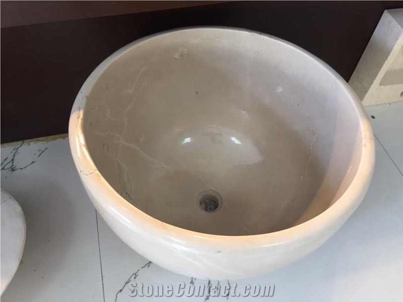 Irregular White Wooden Marble Basin,Bathroom Natural Stone Vessel Sink