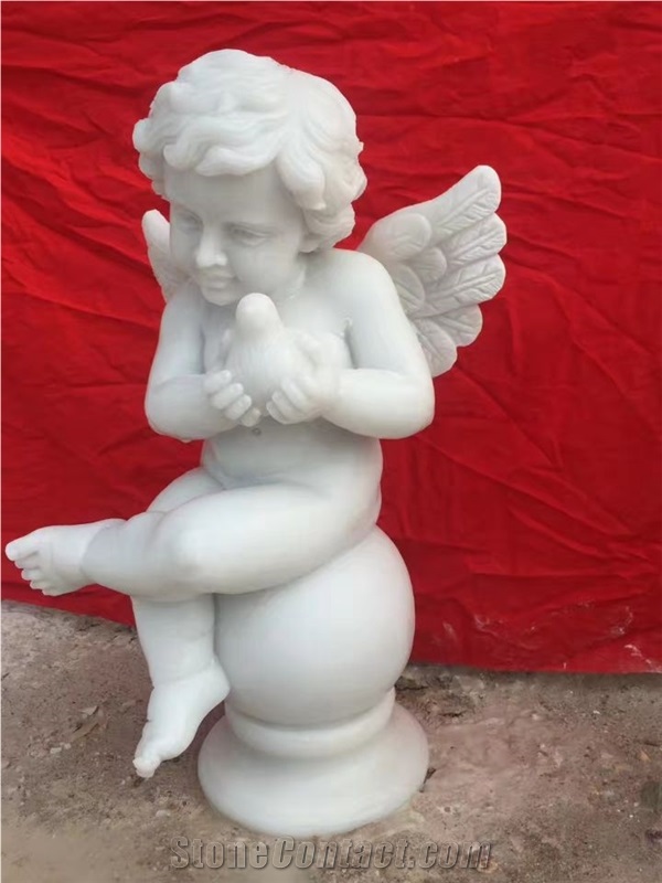 Marble Children Angel Carving,Boy Sculpture,White Marble Stuates