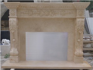 Marble Fireplaces,Hand Carved Hunan Beige Marble Fireplace Surround