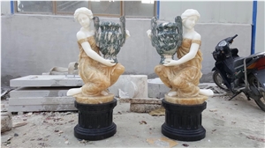 Marble Handcarved Statue Flower Vase,Colorful Landscaping Planter Pot