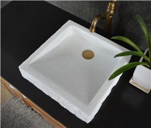 Marble Wash Basin,Crystal White Marble Vessel Sink with Natural Edges