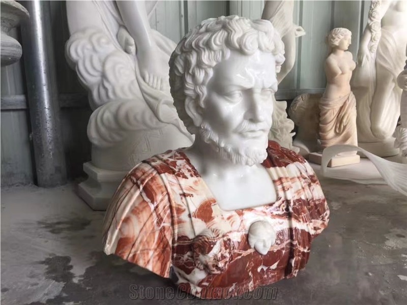 Multicolor Marble Bust Sculpture,Male Hand Carved Head Statue