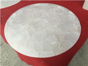 Natural Backlit White Crystal Quartz Semiprecious Gemstone Table Top