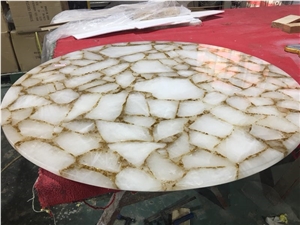 Natural White Crystal Gold Quartz Semiprecious Gemstone Table Top