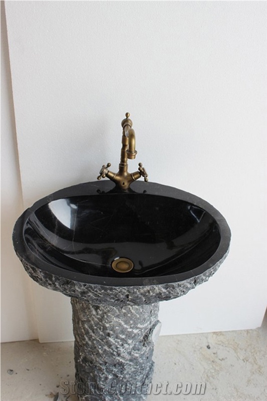 Nero Marquina Marble Pedestal Sink,Natural Split Pedestal Wash Basin