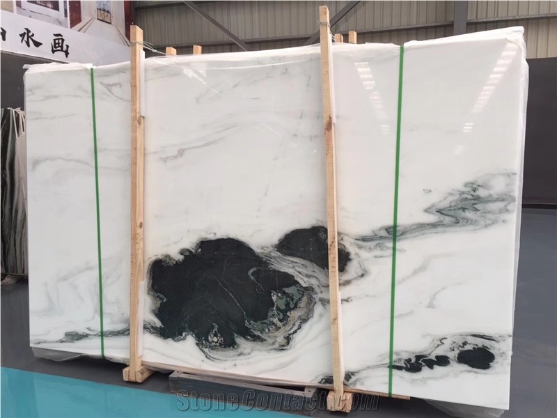 Panda White Landscape Paintings Slabs,Cheap White Marble Slab