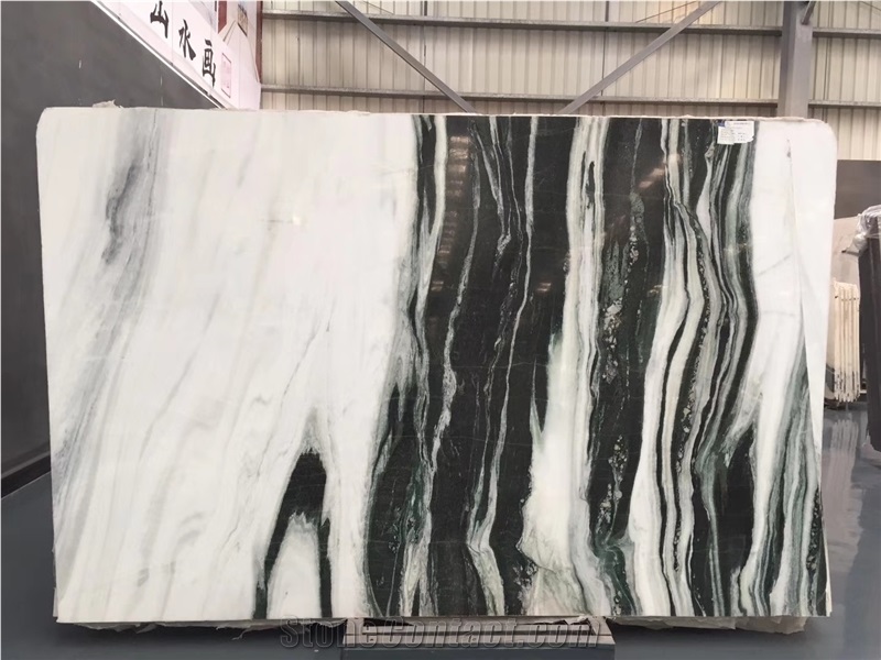 Panda White Landscape Paintings Slabs,Cheap White Marble Slab