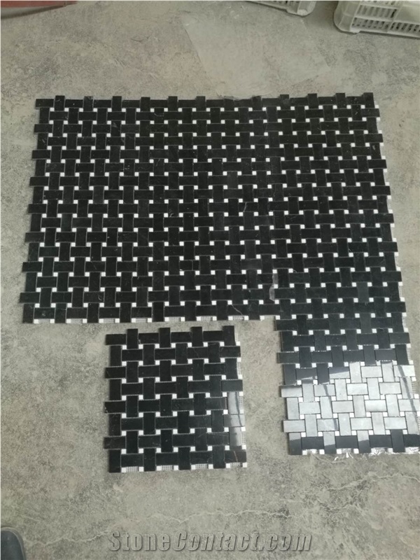 Polished Black Marquina Basketweave Mosaic Tile for Kitchen Wall