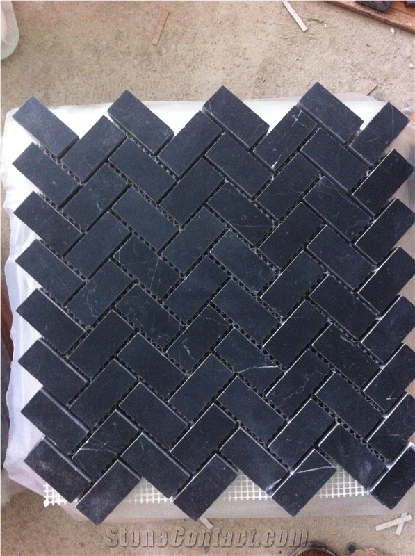 Polished Black Marquina Basketweave Mosaic Tile for Kitchen Wall