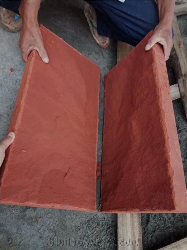 Red Sandstone Split Surface Tiles as Exterior Wall Tiles