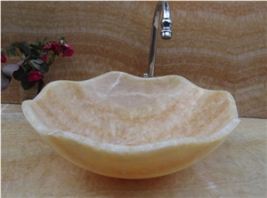 Rosin Jade Round Wash Basins,Yellow Onyx Stone Sinks Bathroom